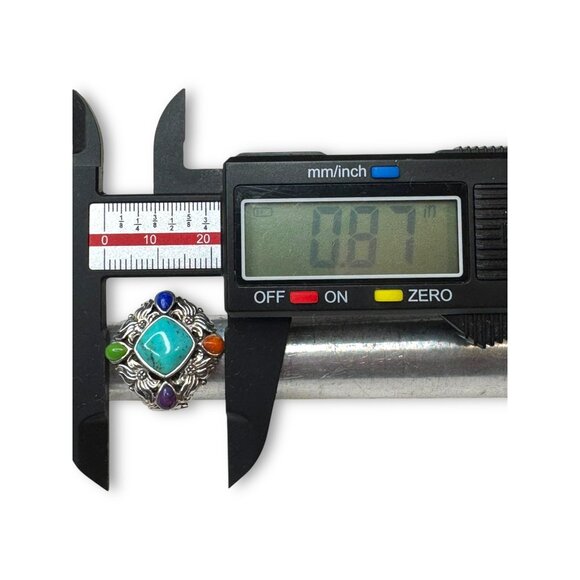 Sterling Silver Multi-Stone Ring Turquoise Lapis Purple Spiny Oyster - Picture 13 of 14